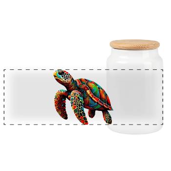 Turtle - Panoramic Cookie Jar with Wooden Lid - white - Front