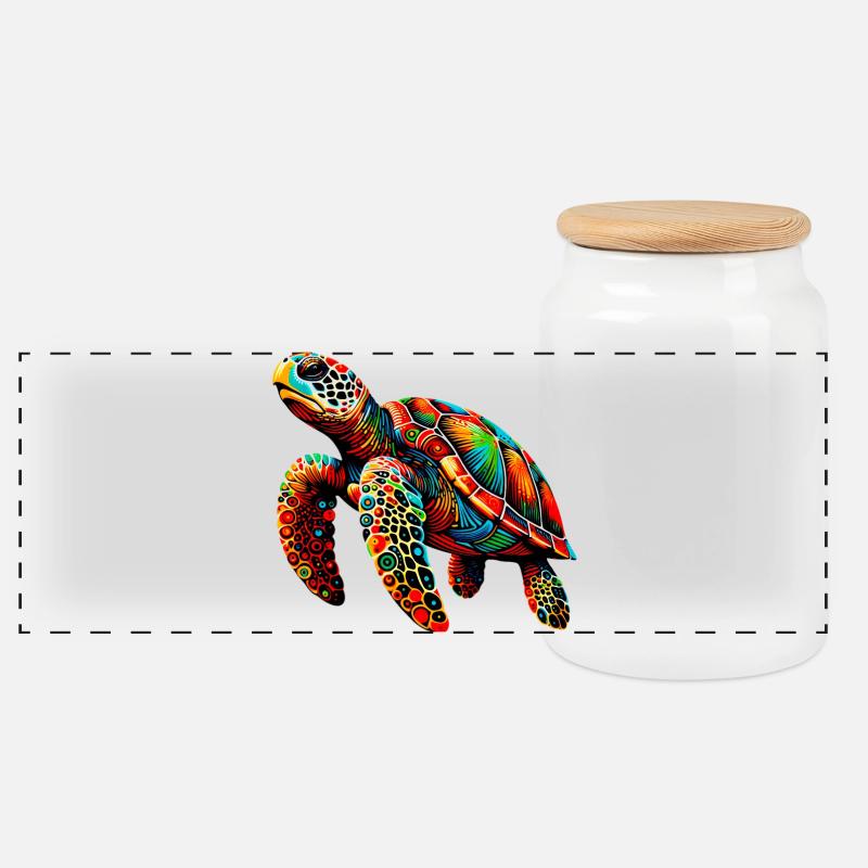 Schildkröte - Panorama Keksdose mit Holzdeckel - Weiß
