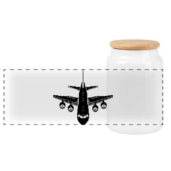 Airplane Pixel Graphics - Panoramic Cookie Jar with Wooden Lid - white - Front