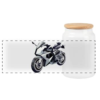 Futuristisches Motorrad in geometrischem Design - Panorama Keksdose mit Holzdeckel - Weiß - Vorne
