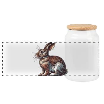 Hase - Panorama Keksdose mit Holzdeckel - Weiß - Vorne