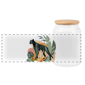 Panther im Dschungel - Stilvolle Tierillustration - Panorama Keksdose mit Holzdeckel - Weiß - Vorne