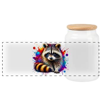 Raccoon - Panoramic Cookie Jar with Wooden Lid - white - Front
