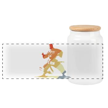 Vintage Karateka Drawing - Panoramic Cookie Jar with Wooden Lid - white - Front