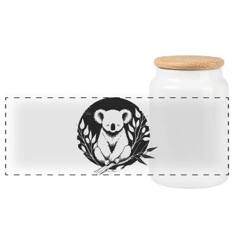 A koala surrounded by delicate eucalyptus branches - Panoramic Cookie Jar with Wooden Lid - white - Front