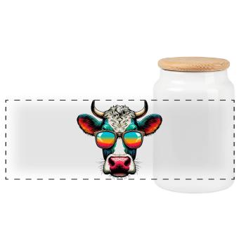 Cow - Panoramic Cookie Jar with Wooden Lid - white - Front