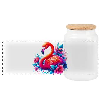 Flamingo - Panoramic Cookie Jar with Wooden Lid - white - Front