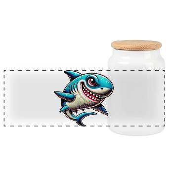 Shark - Panoramic Cookie Jar with Wooden Lid - white - Front