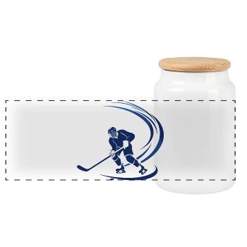 Eishockeyspieler Zeichnung - Panorama Keksdose mit Holzdeckel - Weiß - Vorne