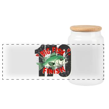 darts big fish Finish Checkout - Panoramic Cookie Jar with Wooden Lid - white - Front