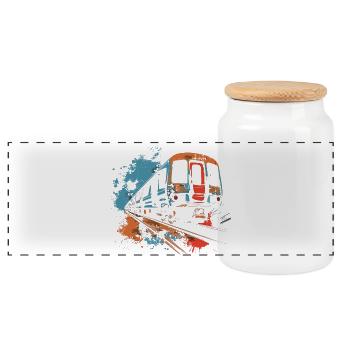 Railroad - Panoramic Cookie Jar with Wooden Lid - white - Front