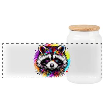 Raccoon - Panoramic Cookie Jar with Wooden Lid - white - Front