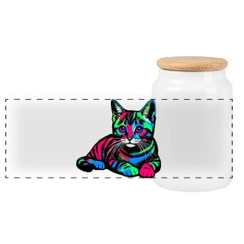 Katze - Panorama Keksdose mit Holzdeckel - Weiß - Vorne