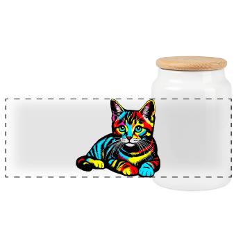 Chat - Boîte à biscuits avec couvercle en bois - blanc - Devant
