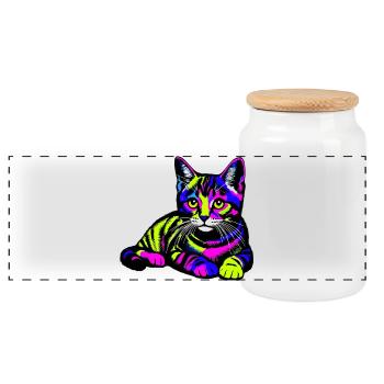 Chat - Boîte à biscuits avec couvercle en bois - blanc - Devant