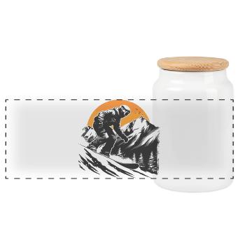 Snowboarder Drawing - Panoramic Cookie Jar with Wooden Lid - white - Front