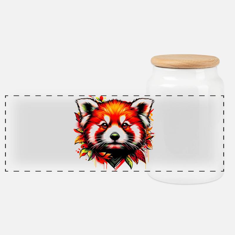 Red panda - Panoramic Cookie Jar with Wooden Lid - white