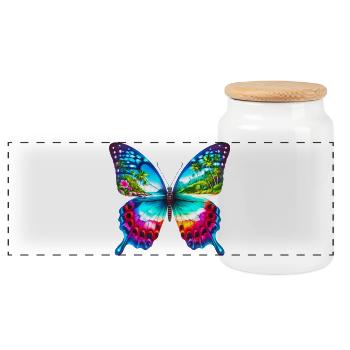 Butterfly - Panoramic Cookie Jar with Wooden Lid - white - Front
