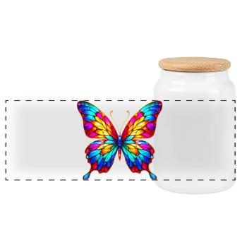 Butterfly - Panoramic Cookie Jar with Wooden Lid - white - Front