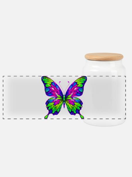 Schmetterling - Panorama Keksdose mit Holzdeckel - Weiß