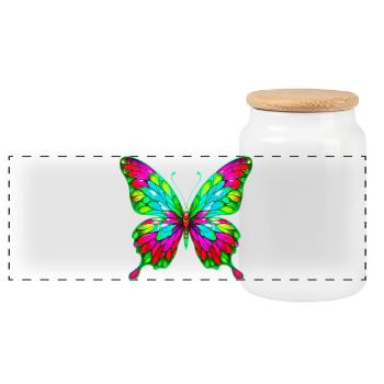Butterfly - Panoramic Cookie Jar with Wooden Lid - white - Front