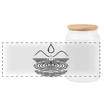 Water Drops & Waves – Zen-Inspired - Panoramic Cookie Jar with Wooden Lid - white - Front