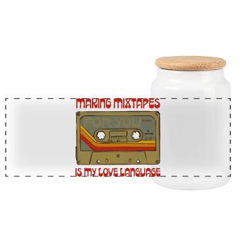 Mixtapes are my love language - Panoramic Cookie Jar with Wooden Lid - white - Front
