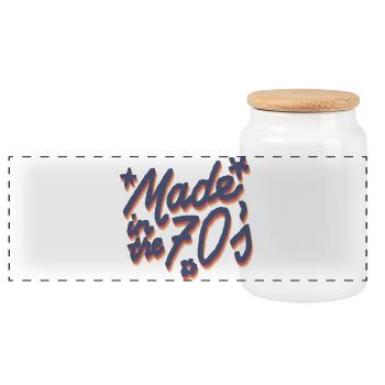 Fabriqué dans les années 70 – Style Retro Groove - Boîte à biscuits avec couvercle en bois - blanc - Devant