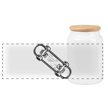 Skateboard Cartoon Stil - Panorama Keksdose mit Holzdeckel - Weiß - Vorne