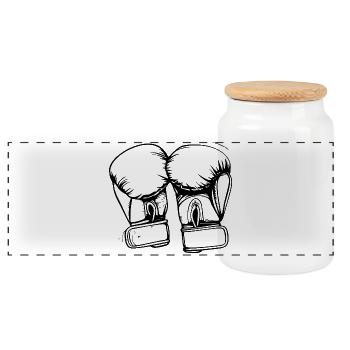 Boxing Gloves Drawing - Panoramic Cookie Jar with Wooden Lid - white - Front