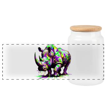 Rhinoceros - Panoramic Cookie Jar with Wooden Lid - white - Front