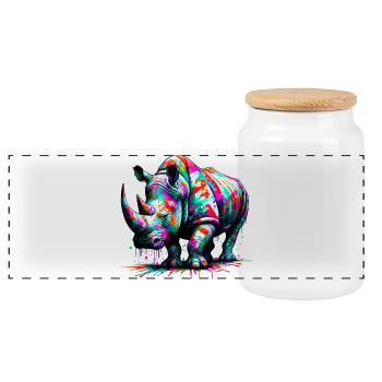 Nashorn - Panorama Keksdose mit Holzdeckel - Weiß - Vorne