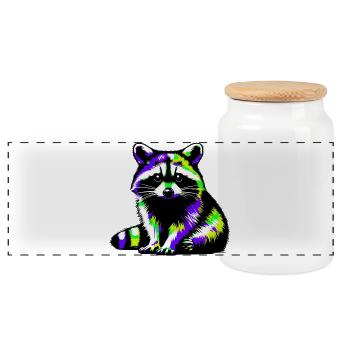 Raccoon - Panoramic Cookie Jar with Wooden Lid - white - Front