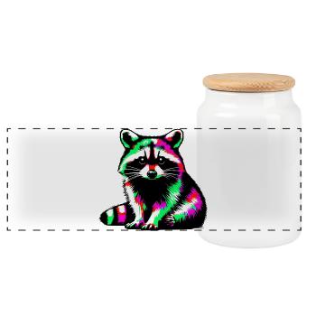 Raccoon - Panoramic Cookie Jar with Wooden Lid - white - Front
