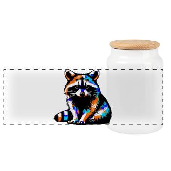 Raccoon - Panoramic Cookie Jar with Wooden Lid - white - Front