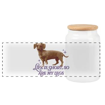 Dachshund Humor – Short Legs, Big Heart - Panoramic Cookie Jar with Wooden Lid - white - Front