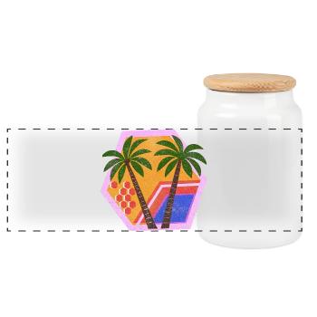 Enchanted Retro Tropical Decor - Panoramic Cookie Jar with Wooden Lid - white - Front