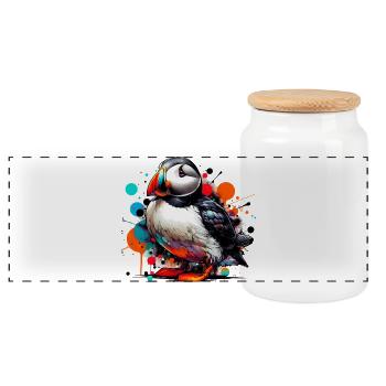 Puffin - Panoramic Cookie Jar with Wooden Lid - white - Front