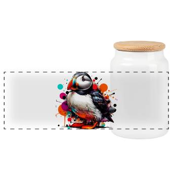 Puffin - Panoramic Cookie Jar with Wooden Lid - white - Front
