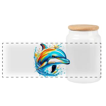 Dolphin - Panoramic Cookie Jar with Wooden Lid - white - Front