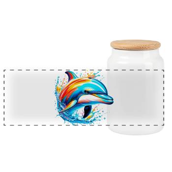Dolphin - Panoramic Cookie Jar with Wooden Lid - white - Front