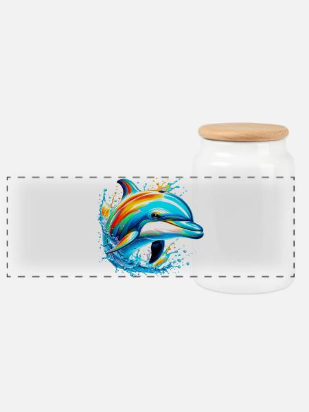 Delfin - Panorama Keksdose mit Holzdeckel - Weiß