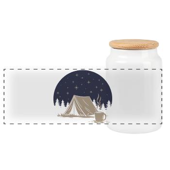 Camping und Kaffee - Panorama Keksdose mit Holzdeckel - Weiß - Vorne