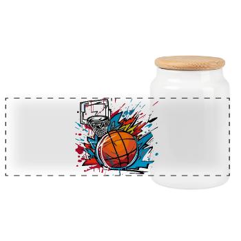 Basketball Graffiti - Panoramic Cookie Jar with Wooden Lid - white - Front