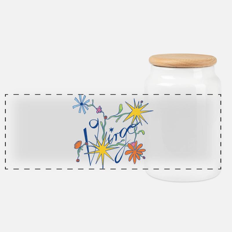 Virgo – Verspielte Sternzeichen-Illustration - Panorama Keksdose mit Holzdeckel - Weiß