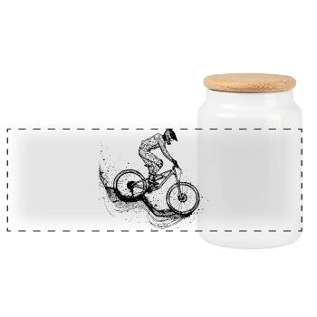 Dessin au trait cycliste - Boîte à biscuits avec couvercle en bois - blanc - Devant