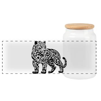 Jaguar tribal - Boîte à biscuits avec couvercle en bois - blanc - Devant