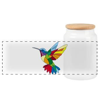 Multicolored Hummingbird - Panoramic Cookie Jar with Wooden Lid - white - Front