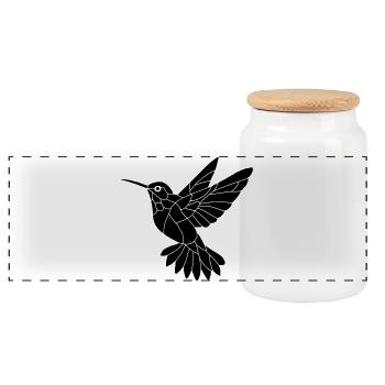 Black Hummingbird - Panoramic Cookie Jar with Wooden Lid - white - Front