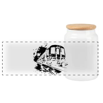 Train Paint Blobs - Panoramic Cookie Jar with Wooden Lid - white - Front